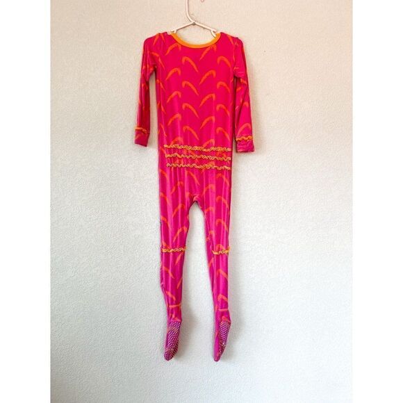 Kickee Pants Pink and Orange Feather Zipper Footie Size 4T - Picture 4 of 4